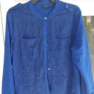 Royal Blue Print Long Sleeve Blouse